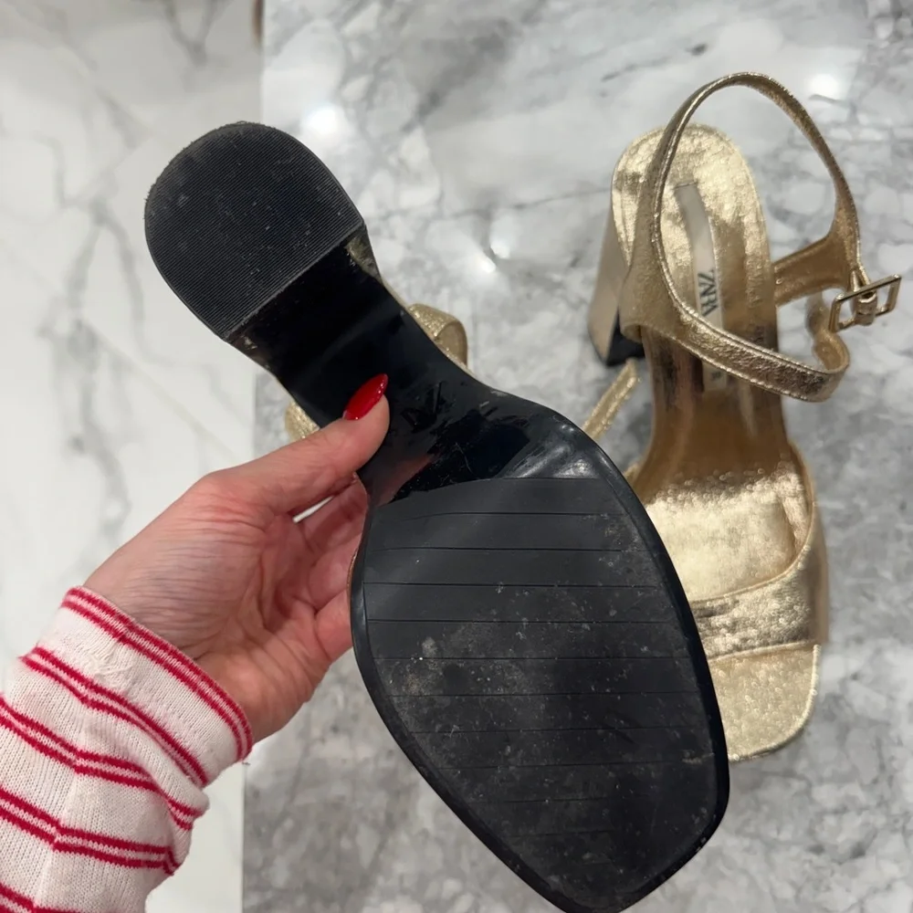 Zara Metallic Gold Block Heel Sandals - Picture 4 of 9